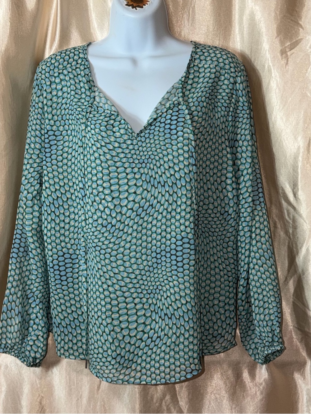 Liverpool Teal & Aqua Bubble-Print V-Neck Blouse
